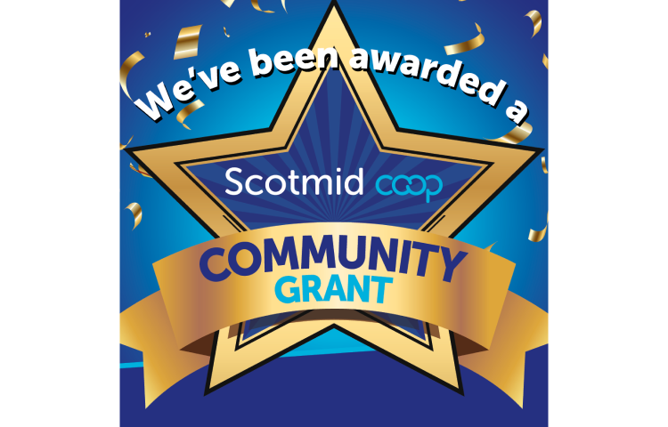 Scotmid logo with the words "We've been awarded a Community Grant"
